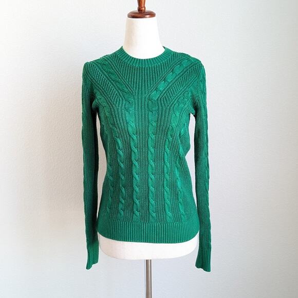 Lauren Ralph Lauren Green Cable Knit Cotton Long Sleeve Sweater, size S - Picture 1 of 7